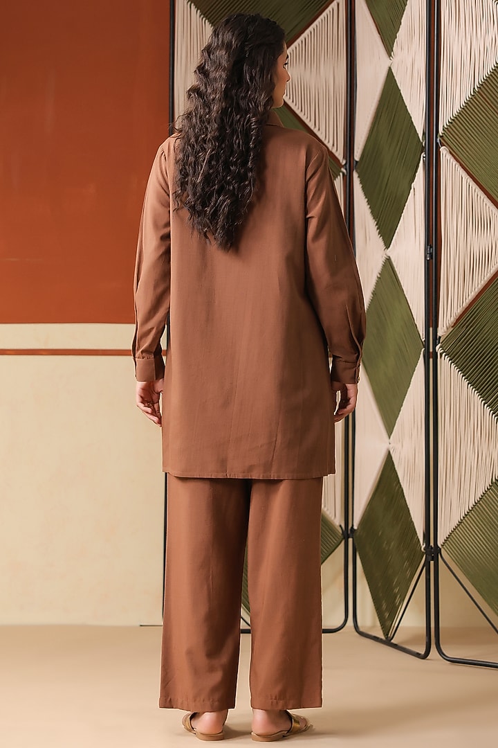 Chocolate Brown Cotton Blend Embroidered Co-Ord Set by Scakhi Luxe at Pernia's Pop Up Shop
