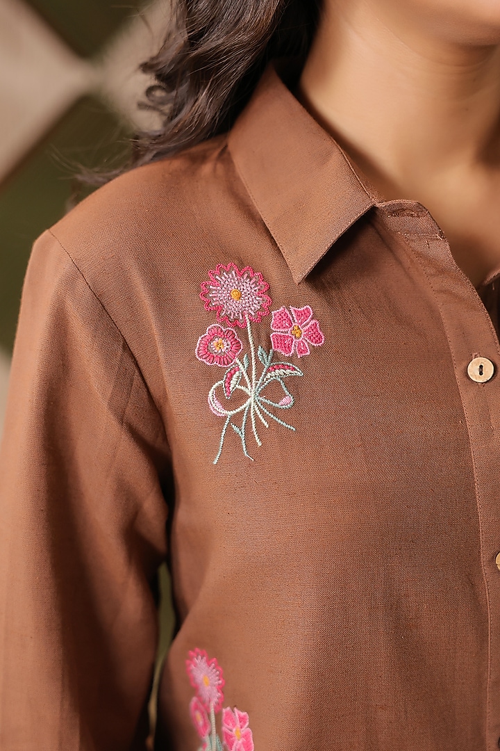 Chocolate Brown Cotton Blend Embroidered Co-Ord Set by Scakhi Luxe at Pernia's Pop Up Shop