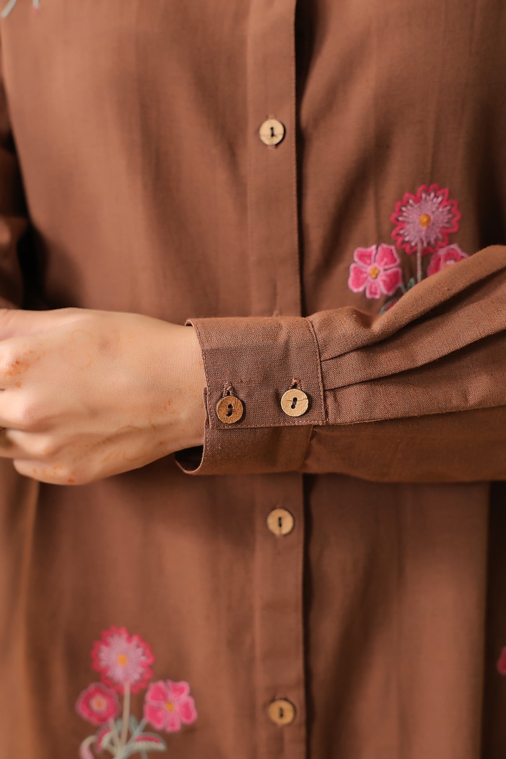 Chocolate Brown Cotton Blend Embroidered Co-Ord Set by Scakhi Luxe at Pernia's Pop Up Shop