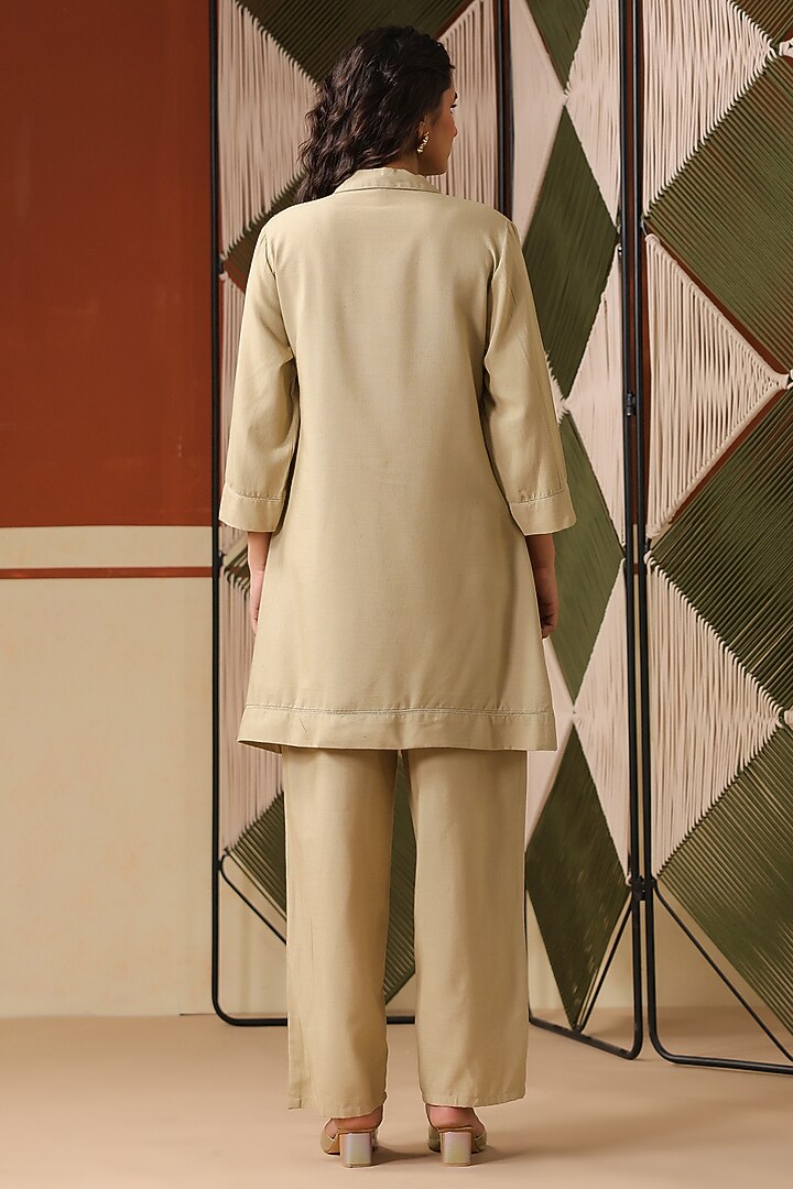 Beige Cotton Blend Embroidered Co-Ord Set by Scakhi Luxe at Pernia's Pop Up Shop