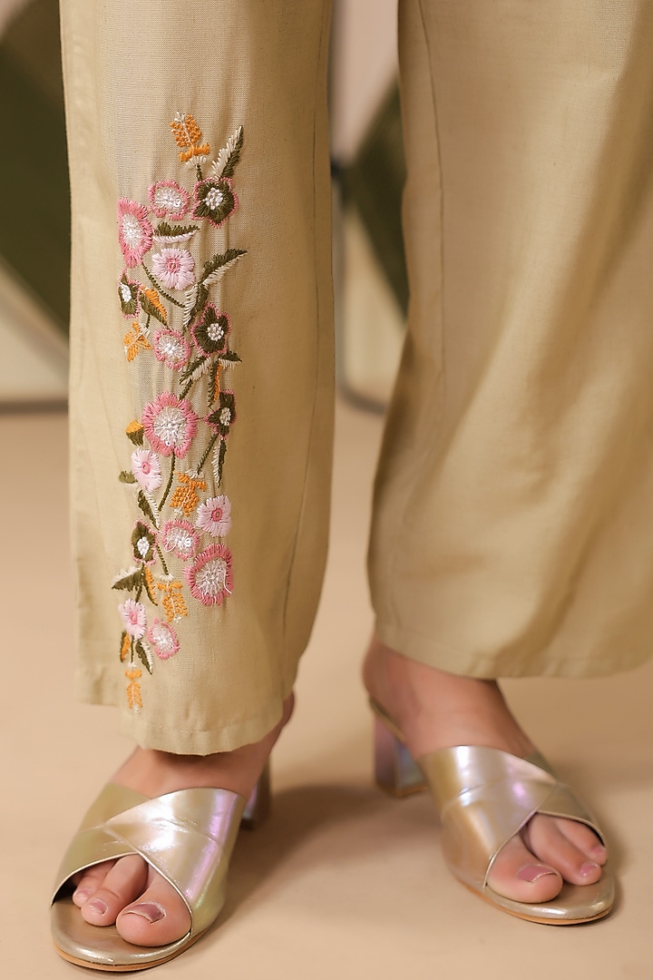 Beige Cotton Blend Embroidered Co-Ord Set by Scakhi Luxe at Pernia's Pop Up Shop