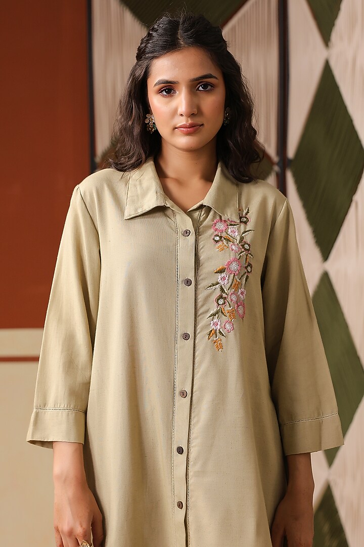 Beige Cotton Blend Embroidered Co-Ord Set by Scakhi Luxe at Pernia's Pop Up Shop