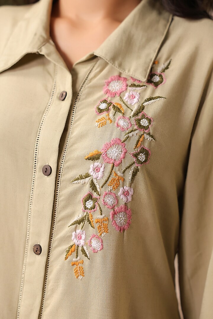 Beige Cotton Blend Embroidered Co-Ord Set by Scakhi Luxe at Pernia's Pop Up Shop