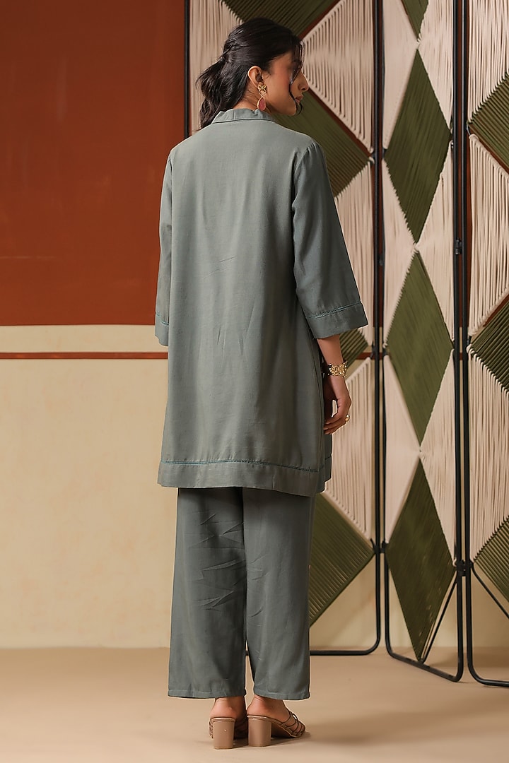 Sage Green Cotton Blend Embroidered Co-Ord Set by Scakhi Luxe at Pernia's Pop Up Shop
