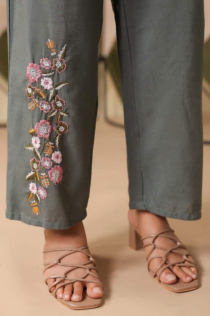 Sage Green Cotton Blend Embroidered Co-Ord Set by Scakhi Luxe at Pernia's Pop Up Shop