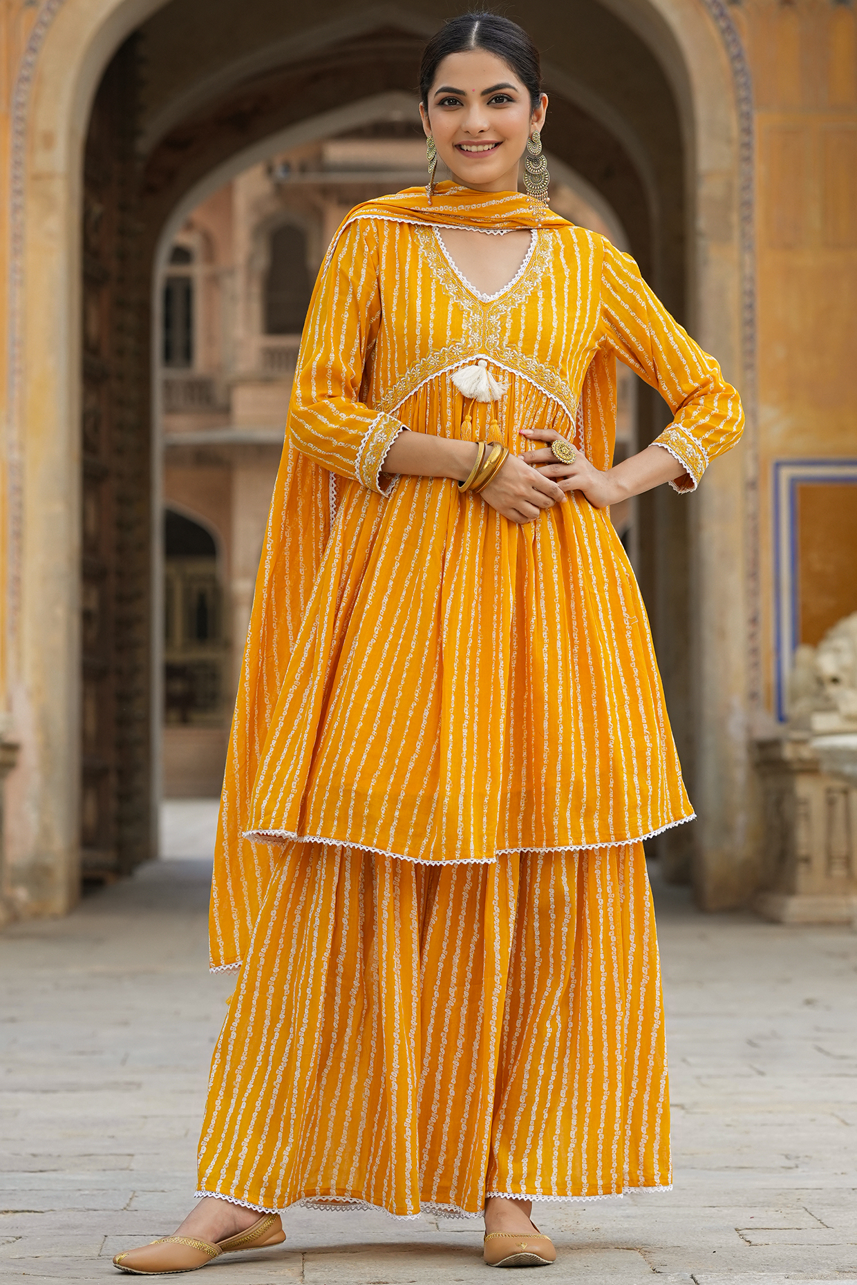 Yellow Cotton Printed Sharara Set by Scakhi Luxe at Pernia's Pop Up Shop