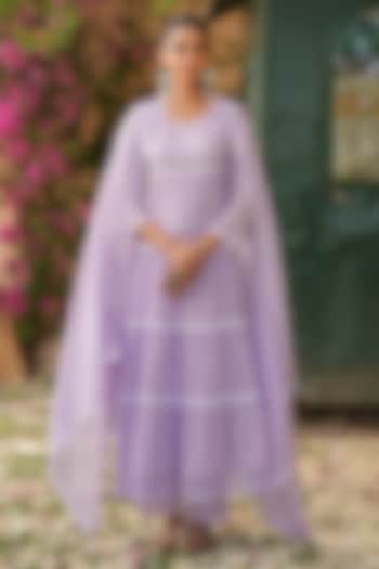 Lavender Cotton Mulmul Sequins Embellished Anarkali Set by Scakhi Luxe at Pernia's Pop Up Shop