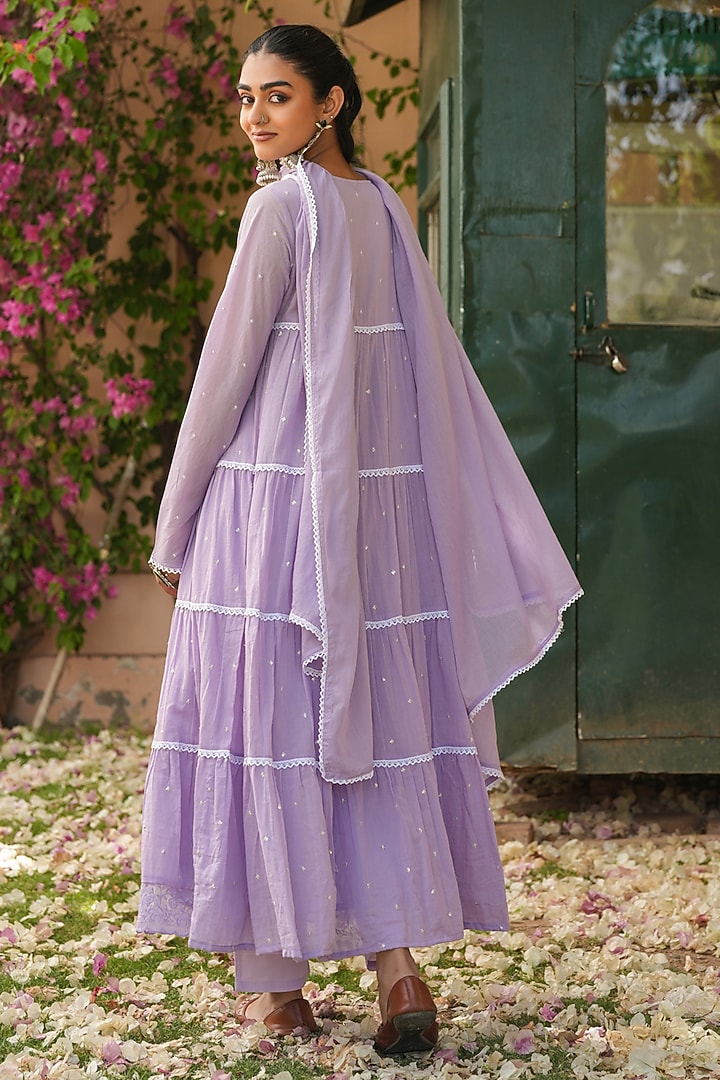 Lavender Cotton Mulmul Sequins Embellished Anarkali Set by Scakhi Luxe at Pernia's Pop Up Shop