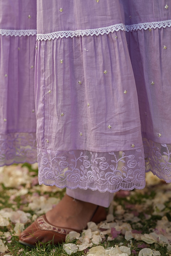 Lavender Cotton Mulmul Sequins Embellished Anarkali Set by Scakhi Luxe at Pernia's Pop Up Shop