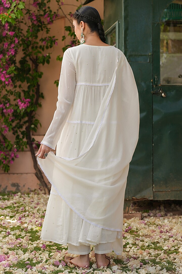 Off-White Cotton Mulmul Sequins Embellished Anarkali Set by Scakhi Luxe at Pernia's Pop Up Shop