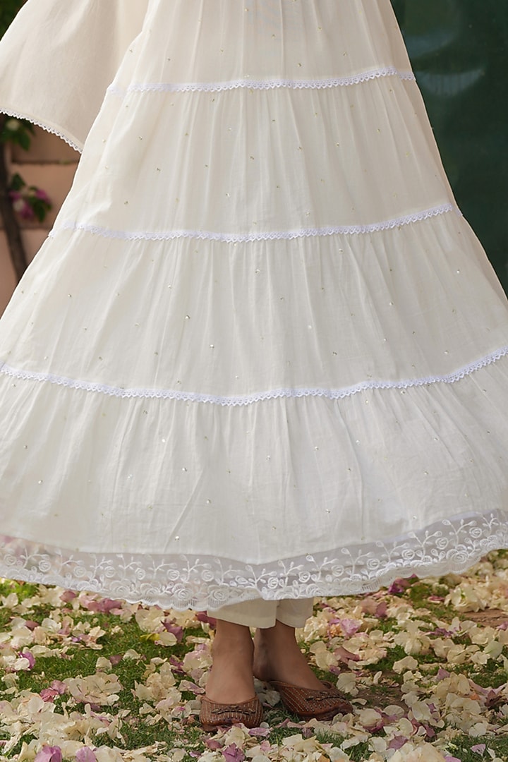 Off-White Cotton Mulmul Sequins Embellished Anarkali Set by Scakhi Luxe at Pernia's Pop Up Shop