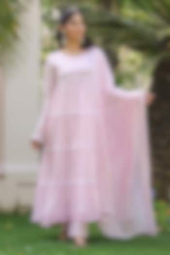 Pink Cotton Mulmul Sequins Embellished Anarkali Set by Scakhi Luxe at Pernia's Pop Up Shop