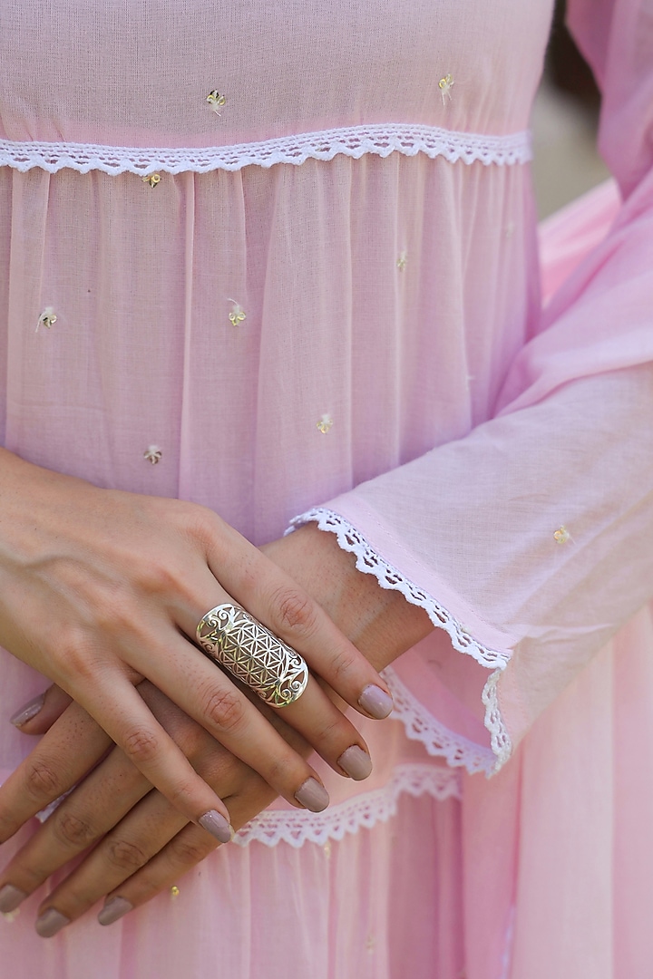 Pink Cotton Mulmul Sequins Embellished Anarkali Set by Scakhi Luxe at Pernia's Pop Up Shop