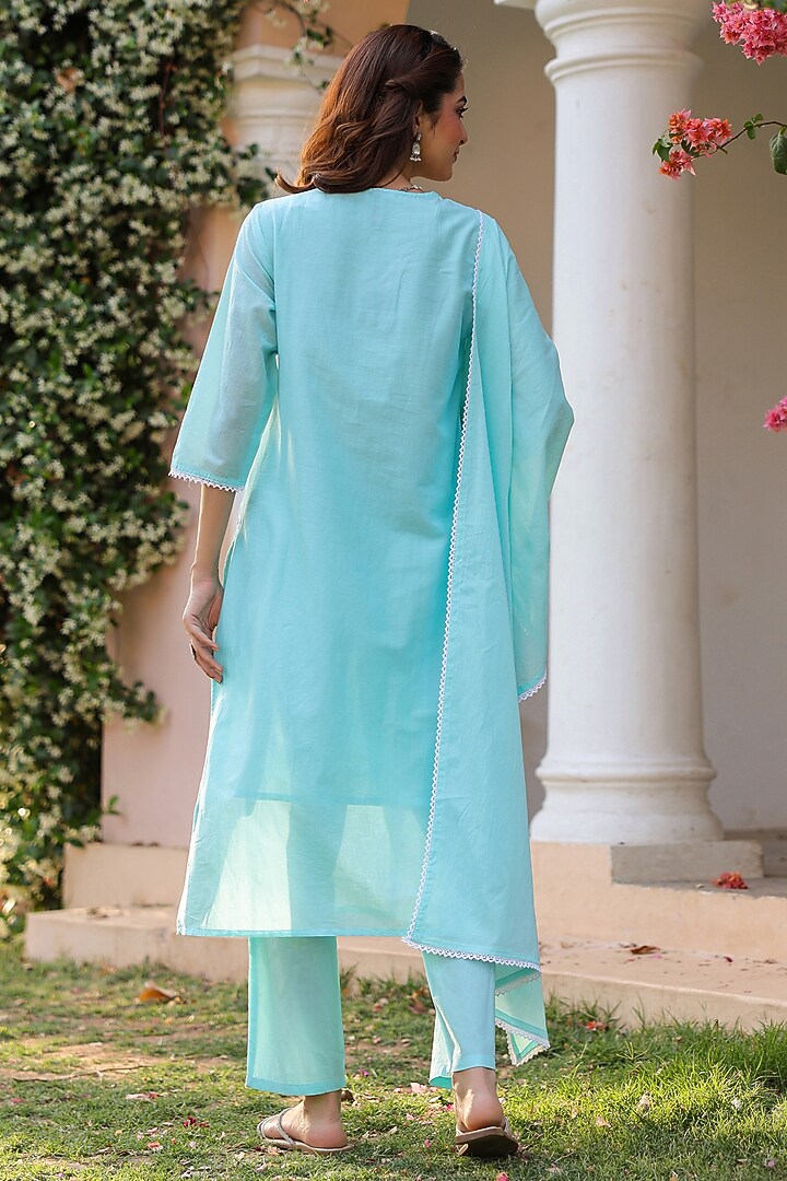 Aqua Cotton Mulmul Chikankari Embroidered Kurta Set by Scakhi Luxe at Pernia's Pop Up Shop