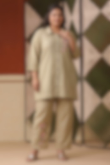 Beige Cotton Blend Embroidered Co-Ord Set by Scakhi Luxe at Pernia's Pop Up Shop