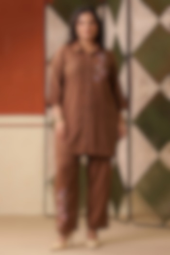 Chocolate Brown Cotton Blend Embroidered Co-Ord Set by Scakhi Luxe at Pernia's Pop Up Shop