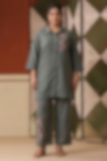 Sage Green Cotton Blend Embroidered Co-Ord Set by Scakhi Luxe at Pernia's Pop Up Shop
