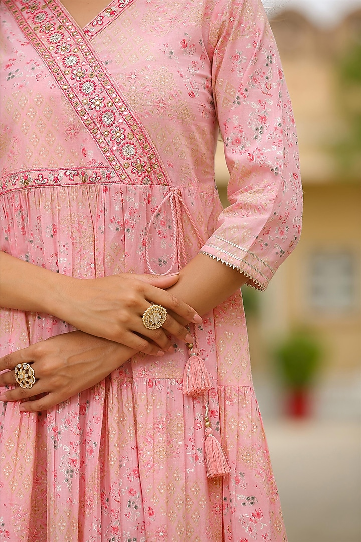Pink Cotton Printed Tiered Summer Dress by Scakhi Luxe at Pernia's Pop Up Shop