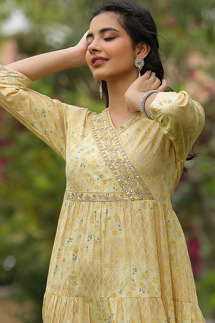Yellow Cotton Printed Tiered Summer Dress by Scakhi Luxe at Pernia's Pop Up Shop
