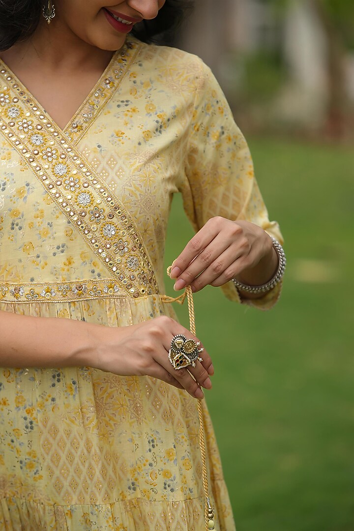Yellow Cotton Printed Tiered Summer Dress by Scakhi Luxe at Pernia's Pop Up Shop