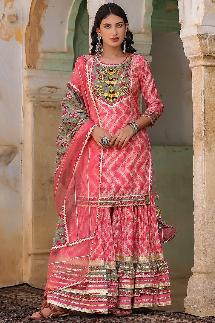 Pink Modal Sharara Set by Scakhi