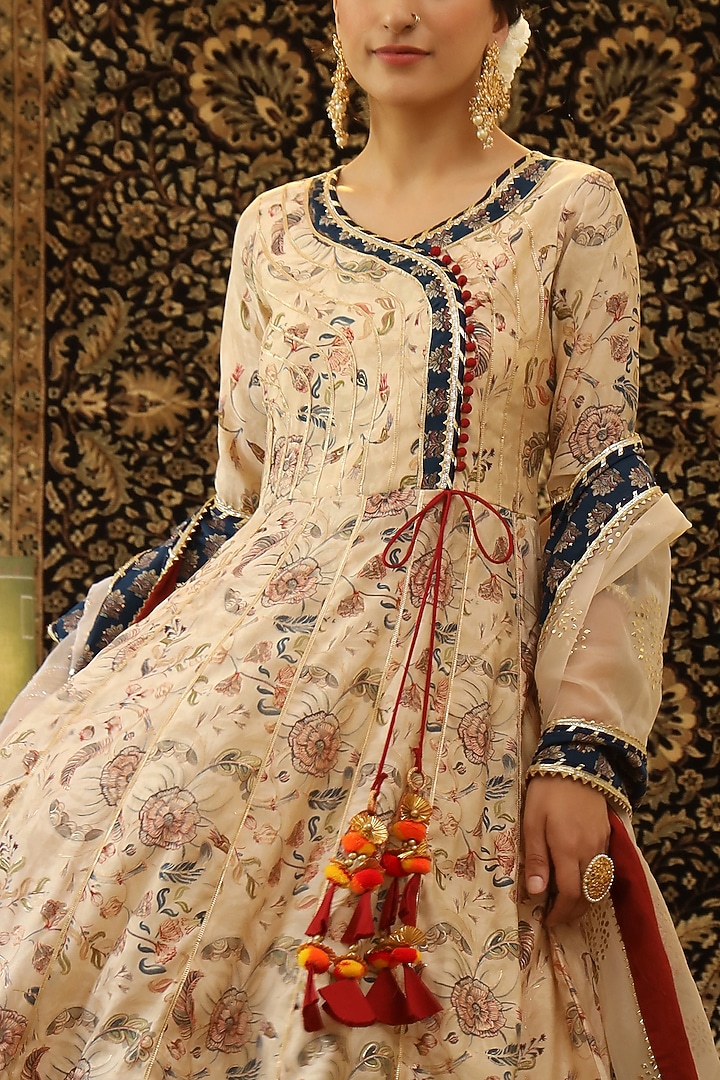 Beige Printed Anarkali Set by Scakhi Luxe at Pernia's Pop Up Shop