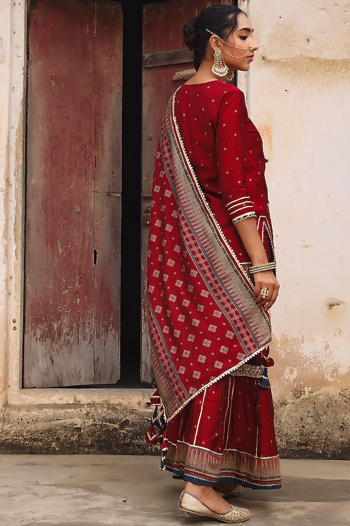 Maroon Printed Sharara Set by Scakhi Luxe at Pernia's Pop Up Shop