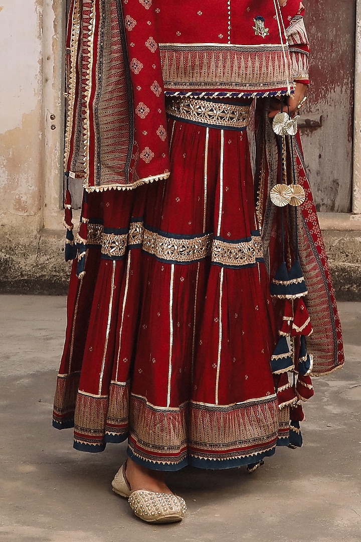 Maroon Printed Sharara Set by Scakhi Luxe at Pernia's Pop Up Shop