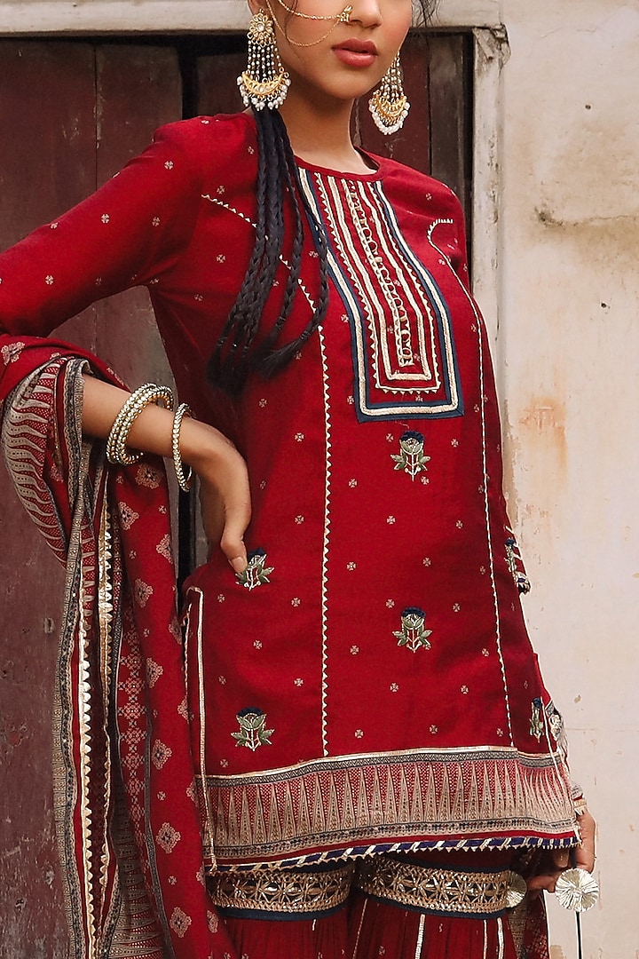 Maroon Printed Sharara Set by Scakhi Luxe at Pernia's Pop Up Shop