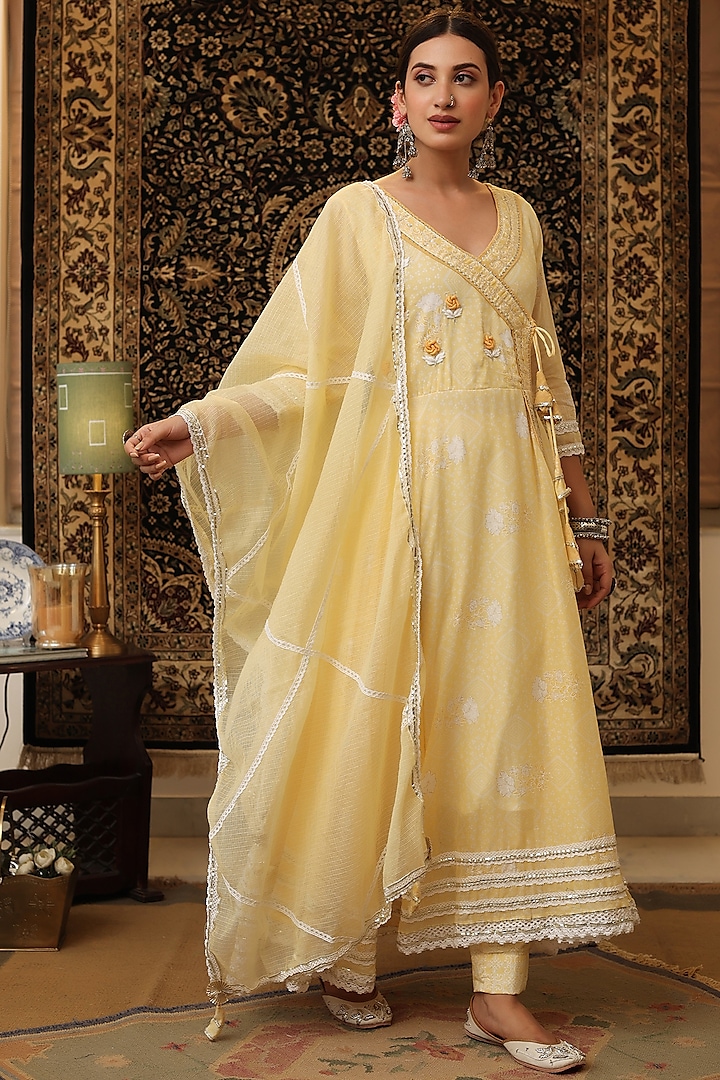 Lime Yellow Printed Anarkali Set by Scakhi at Pernia's Pop Up Shop