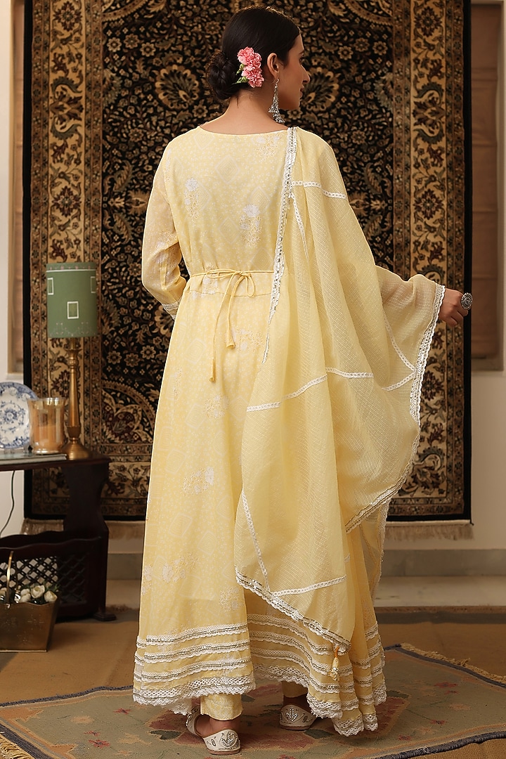 Lime Yellow Printed Anarkali Set by Scakhi Luxe at Pernia's Pop Up Shop