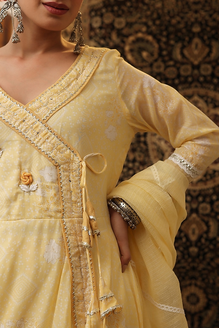 Lime Yellow Printed Anarkali Set by Scakhi Luxe at Pernia's Pop Up Shop