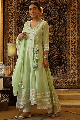 Mint Printed Anarkali Set by Scakhi Luxe