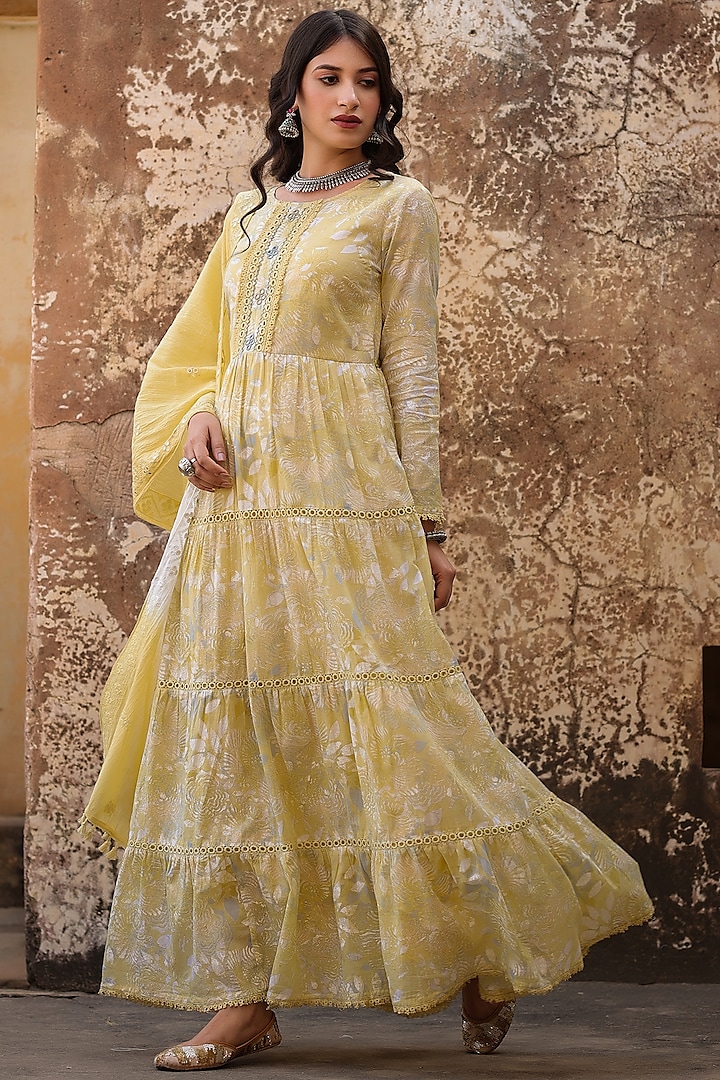 Mustard Embellished Anarkali Set by Scakhi