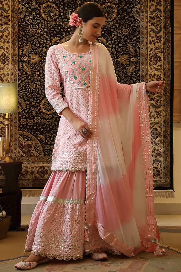 Pink Embellished Sharara Set by Scakhi