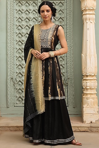 Black Viscose Silk Sharara Set by Scakhi Luxe