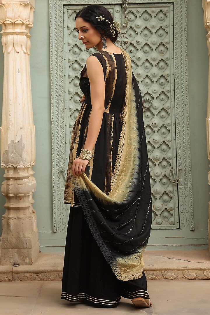 Black Viscose Silk Sharara Set by Scakhi Luxe at Pernia's Pop Up Shop