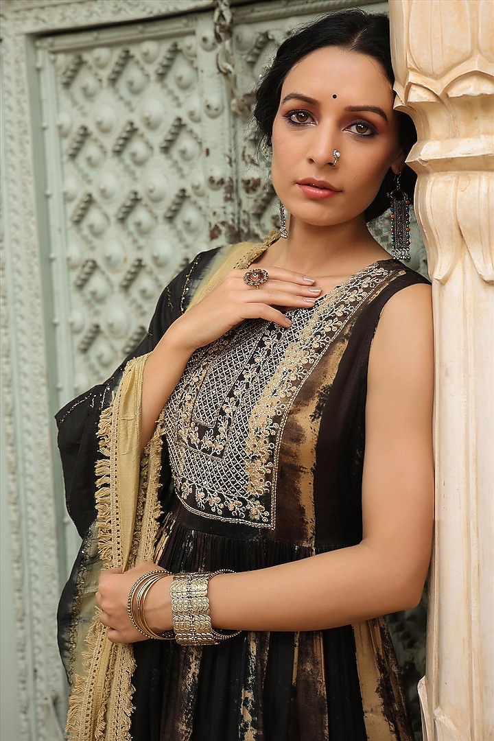 Black Viscose Silk Sharara Set by Scakhi Luxe at Pernia's Pop Up Shop