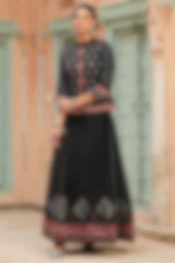 Black Kora Silk Anarkali With Jacket by Scakhi Luxe at Pernia's Pop Up Shop