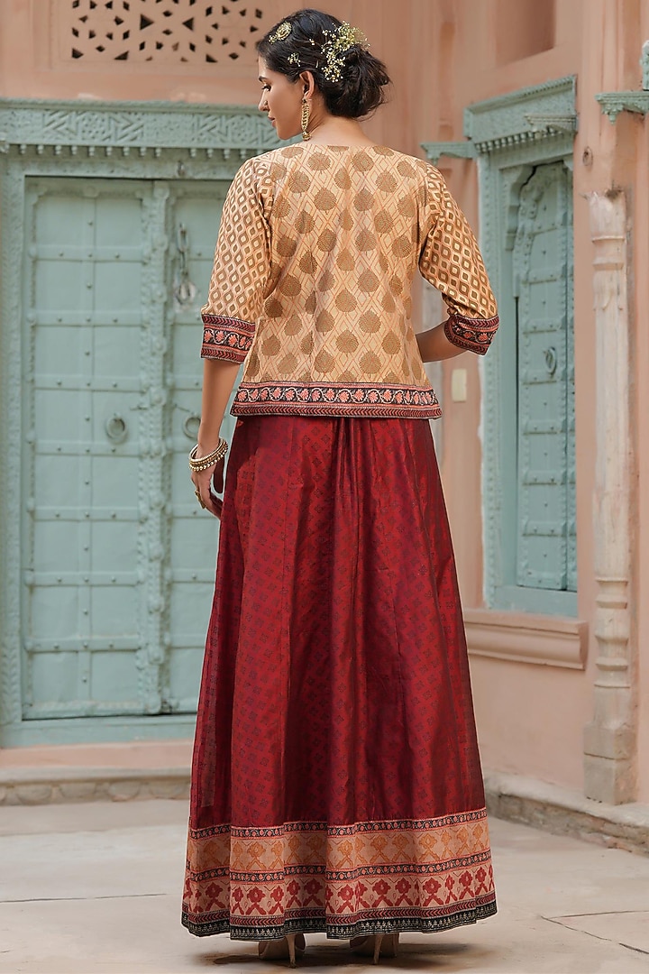 Maroon Kora Silk Party Wear Anarkali With Jacket by Scakhi Luxe at Pernia's Pop Up Shop