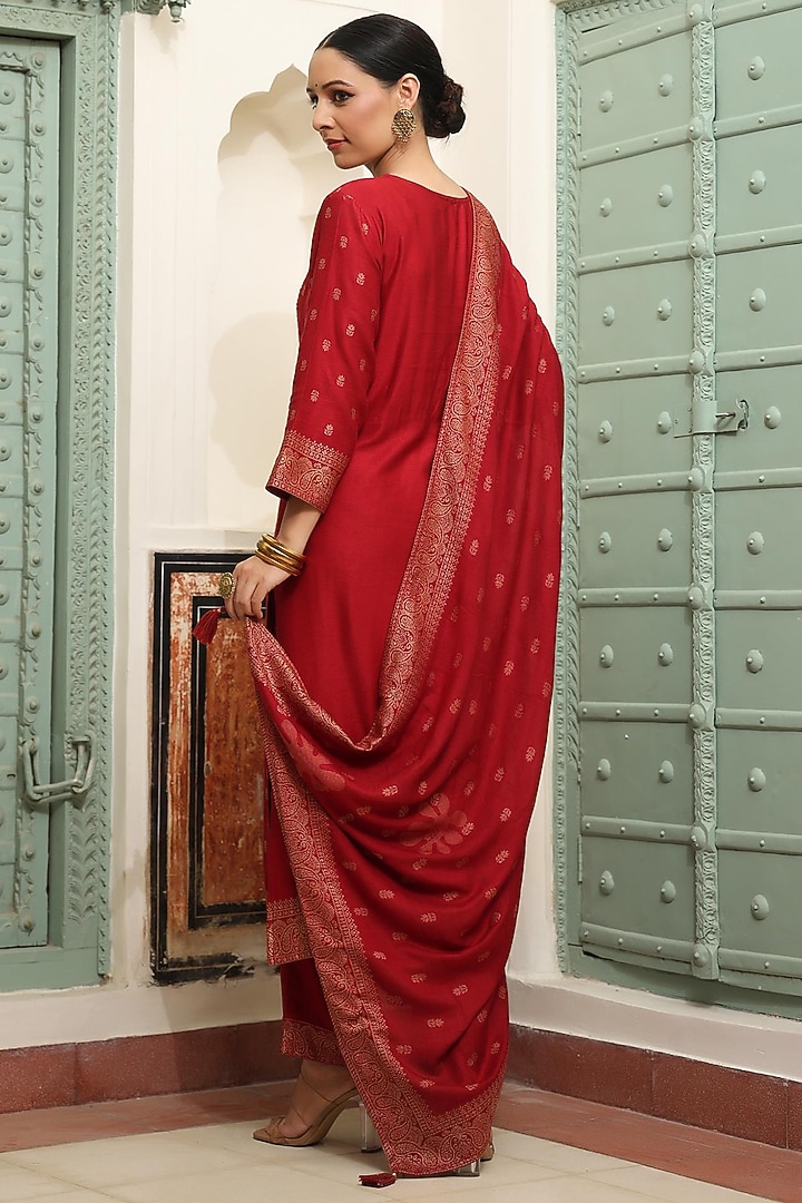 Rust Pashmina Wool Kurta Set by Scakhi Luxe at Pernia's Pop Up Shop