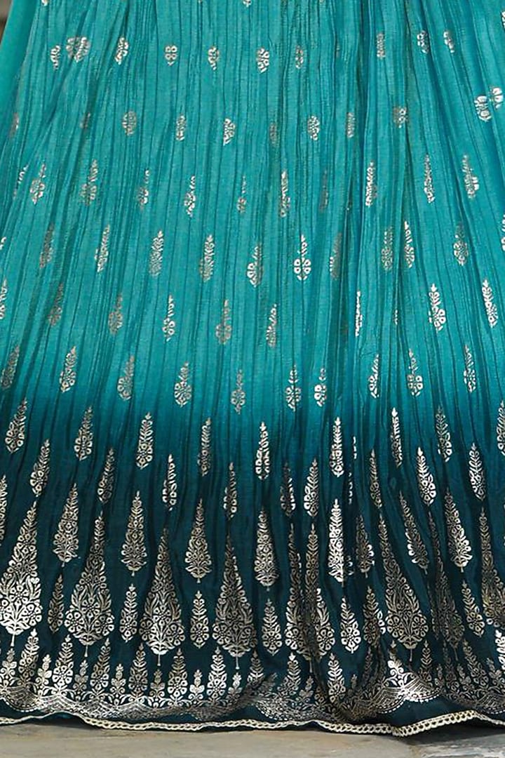 Aqua Ombre Crushed Printed Lehenga Set by Scakhi Luxe at Pernia's Pop Up Shop