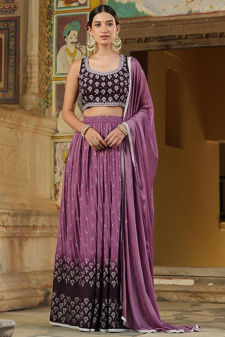 Purple Printed Lehenga Set by Scakhi Luxe at Pernia's Pop Up Shop