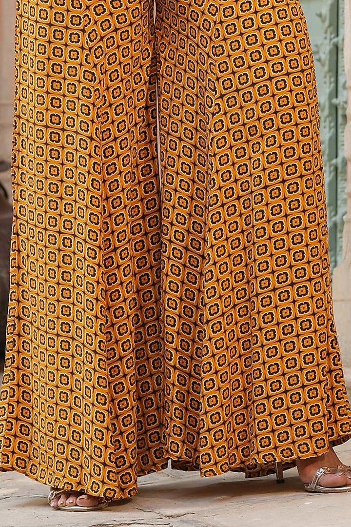 Mustard Printed Palazzo Pant Set by Scakhi Luxe at Pernia's Pop Up Shop