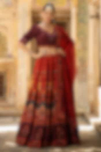 Maroon Raw Silk Wedding Lehenga Set by Scakhi Luxe at Pernia's Pop Up Shop