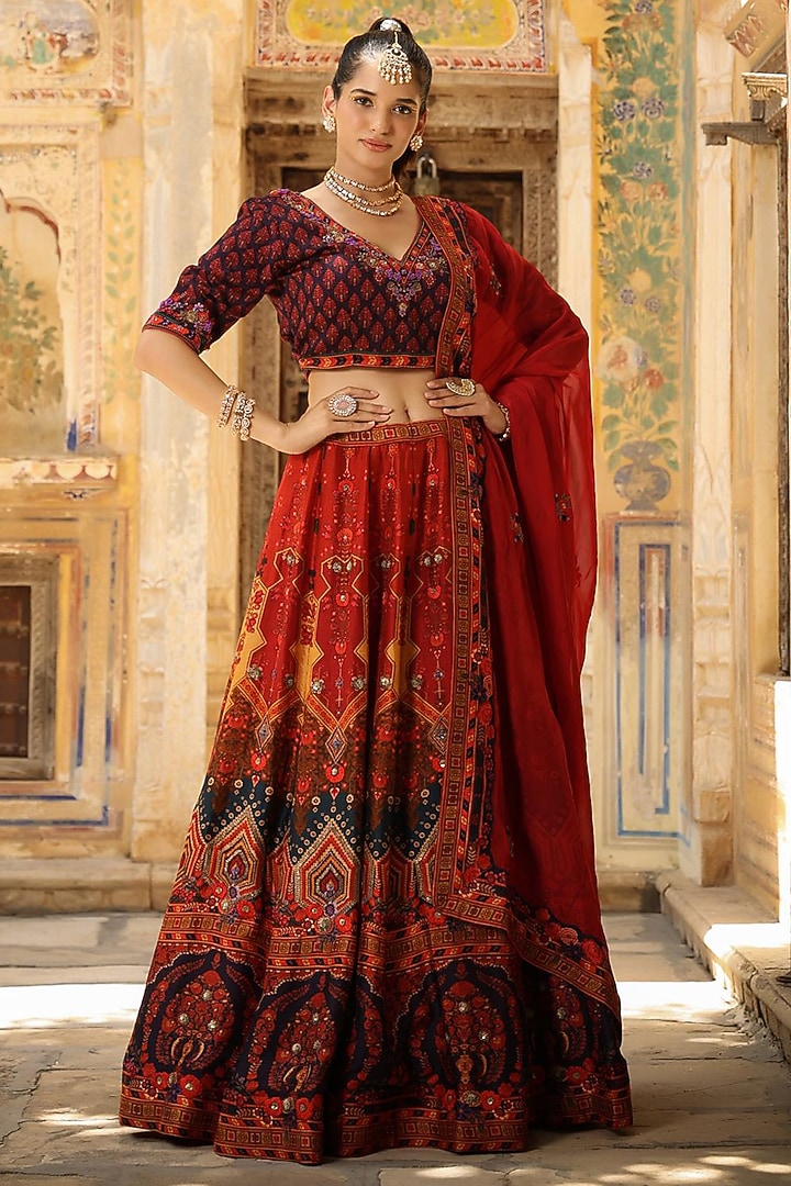 Maroon Raw Silk Wedding Lehenga Set by Scakhi Luxe at Pernia's Pop Up Shop