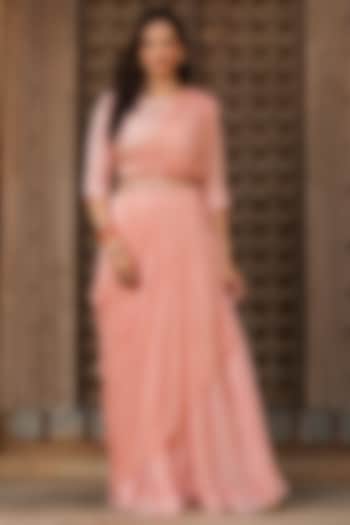 Peach Chinon Silk Lehenga Set by Scakhi Luxe at Pernia's Pop Up Shop