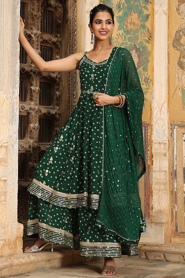 Dark Green Printed Anarkali Set by Scakhi