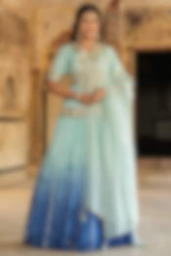 Sky Blue Butter Silk Gota Patti Embellished Wedding Lehenga Set by Scakhi Luxe at Pernia's Pop Up Shop
