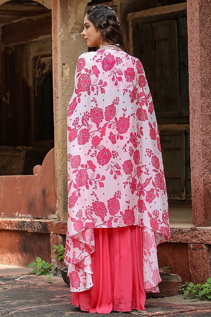 Coral Chinon Silk Floral Printed Cape Set by Scakhi Luxe at Pernia's Pop Up Shop